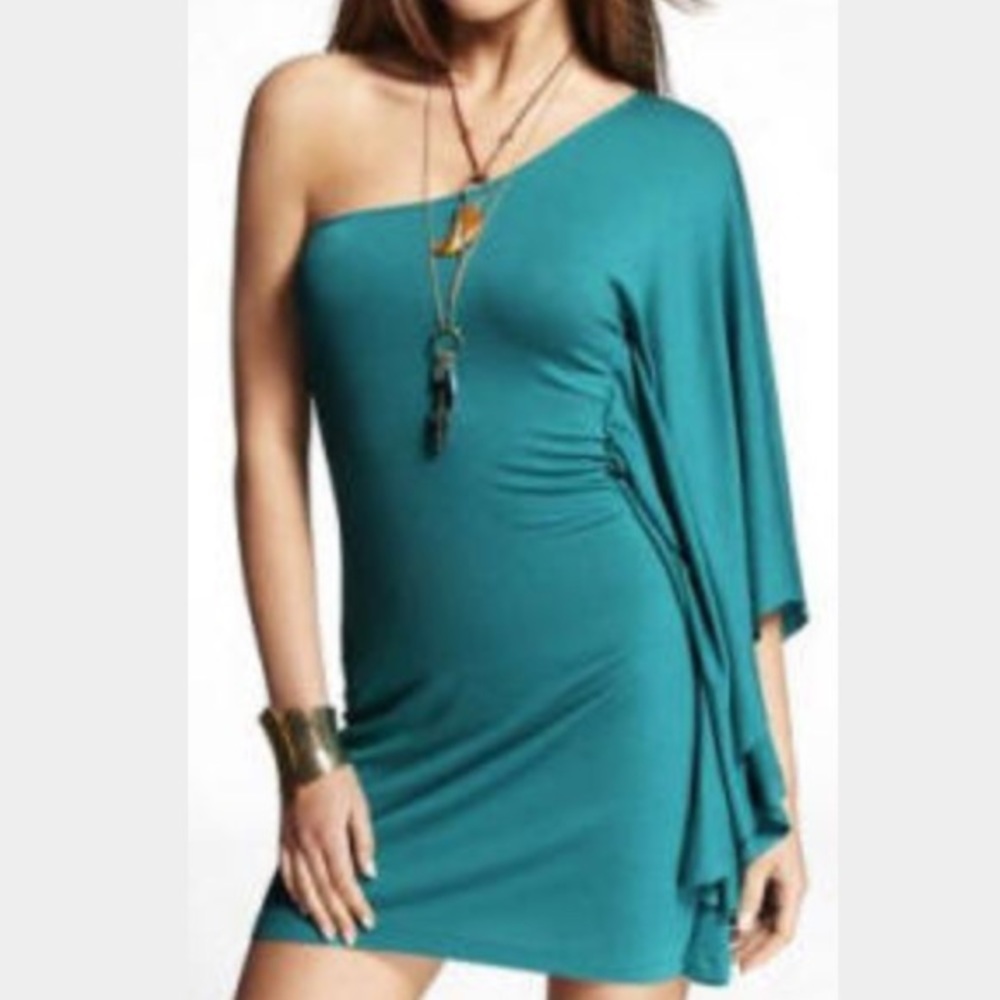 NWT Express Teal One Shoulder Dress